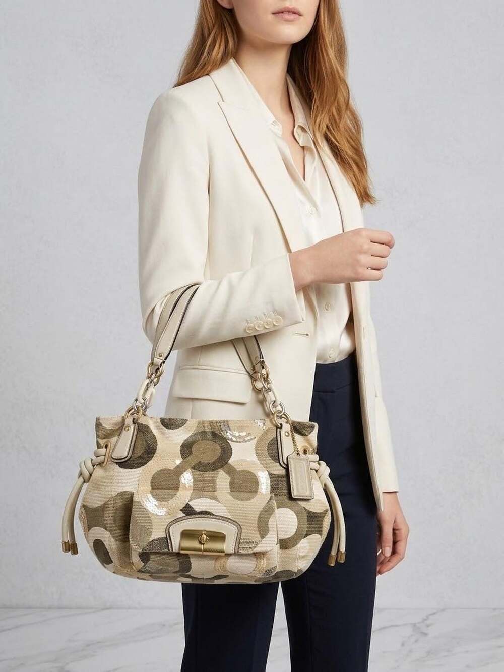 Coach 14750 Kristin brown Op Art Sequin Leather Satchel Hobo bag